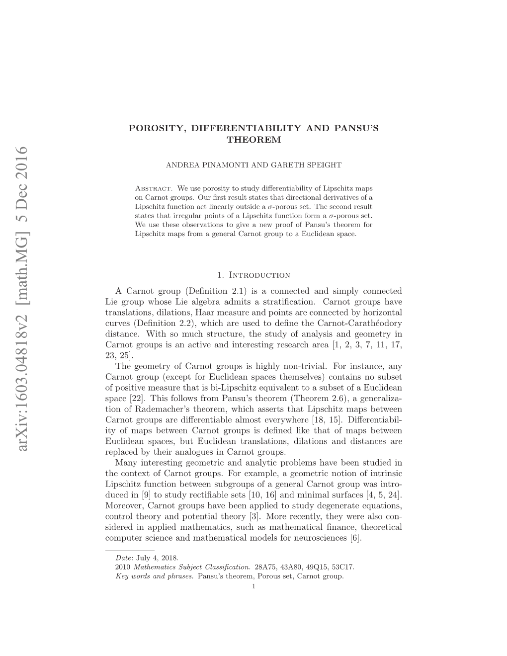 Porosity, Differentiability and Pansu's Theorem