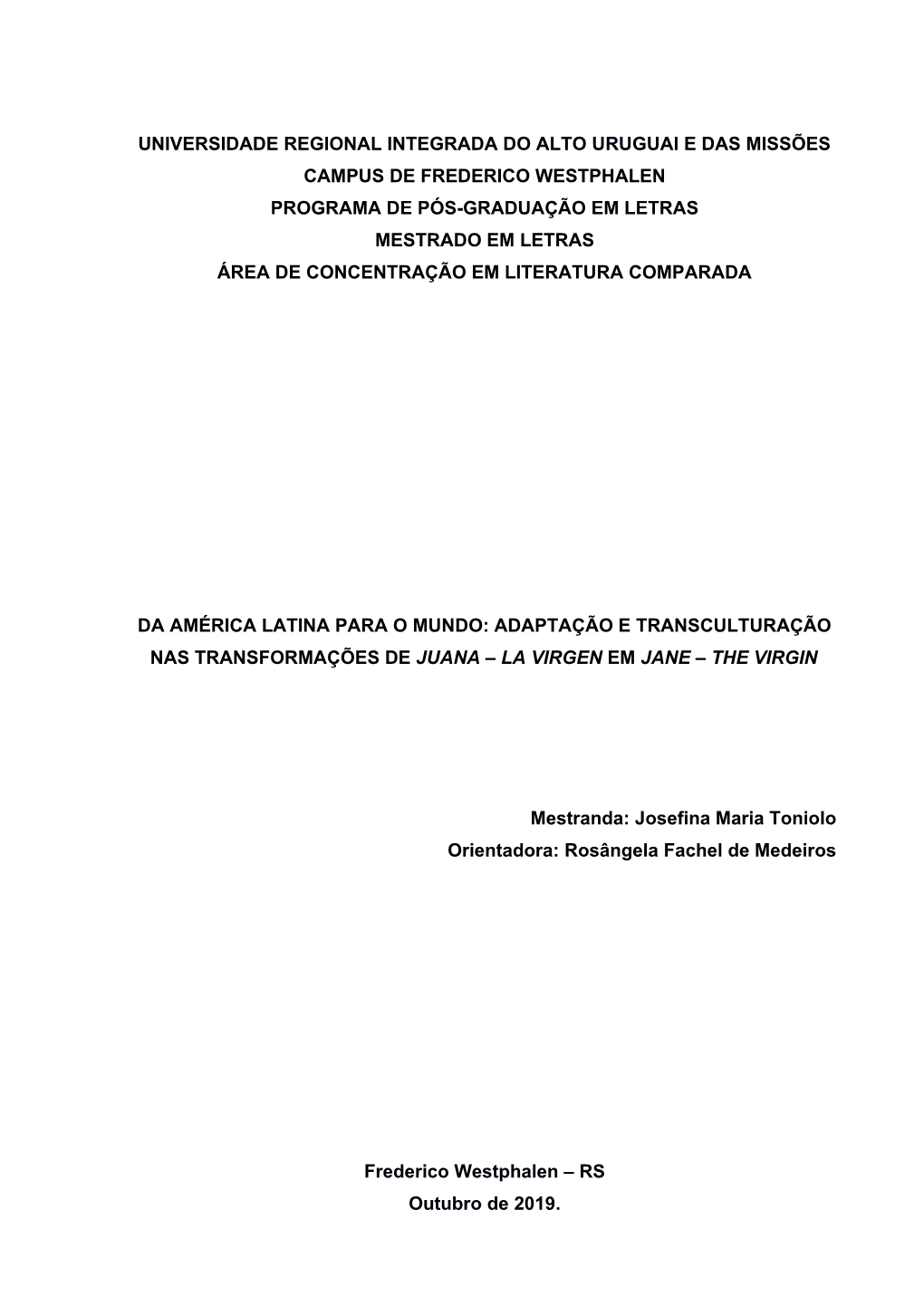 Universidade Regional Integrada Do Alto Uruguai E Das Missões Campus De Frederico Westphalen Programa De Pós-Graduação Em Le