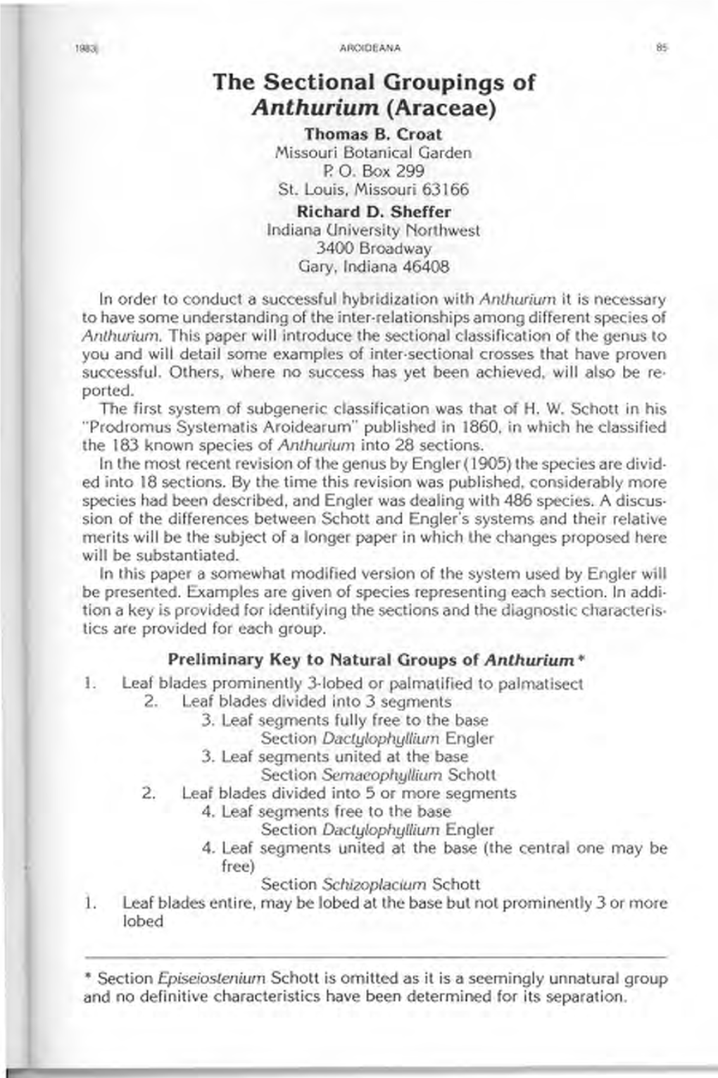 The Sectional Groupings of Anthurium (Araceae) Thomas B