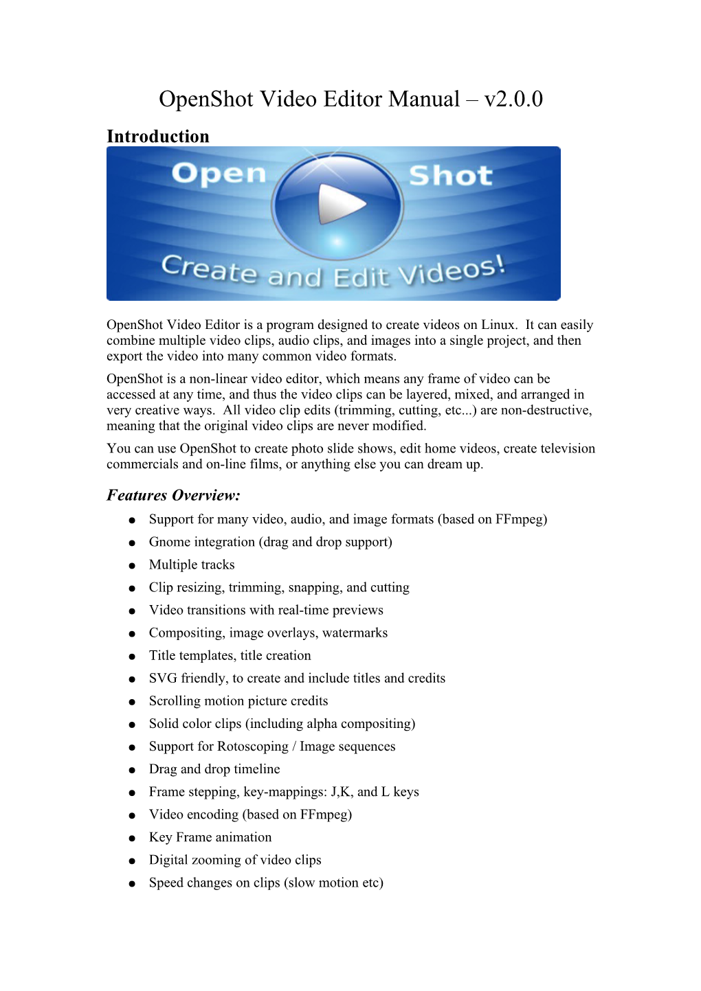 Openshot Video Editor Manual – V2.0.0 Introduction