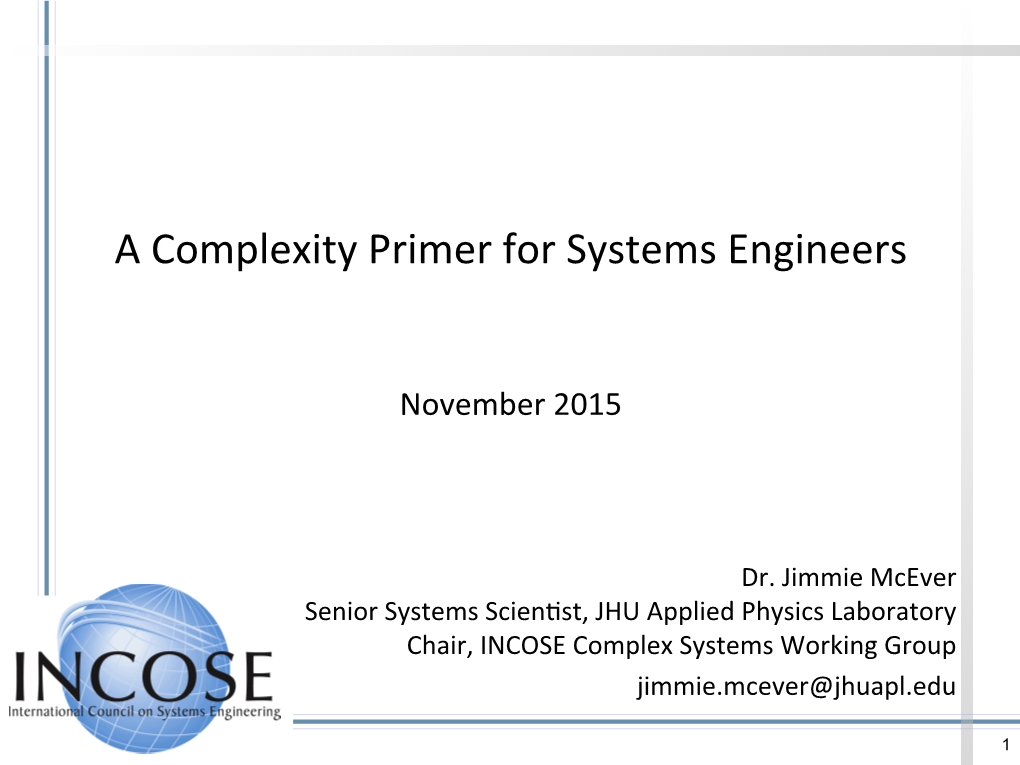 A Complexity Primer for Systems Engineers