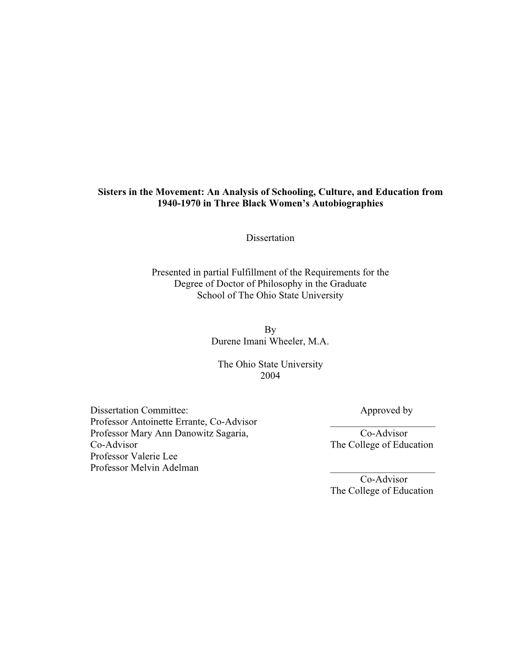 An Analysis of Schooling, Culture, and Education from 1940-1970 in Three Black Women’S Autobiographies