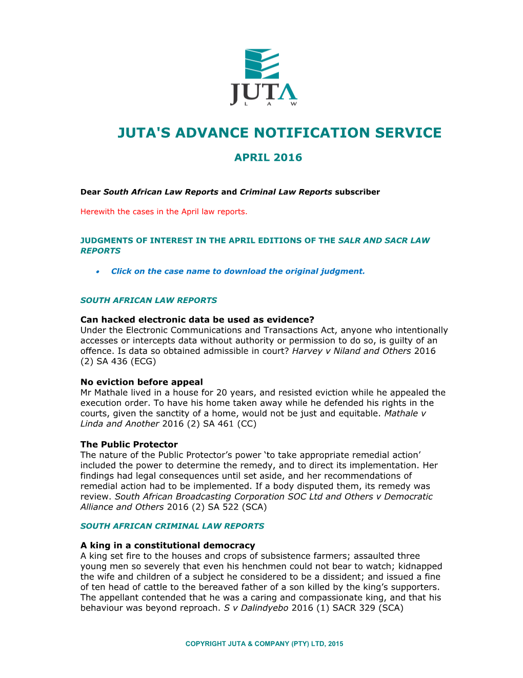 Juta's Advance Notification Service s4