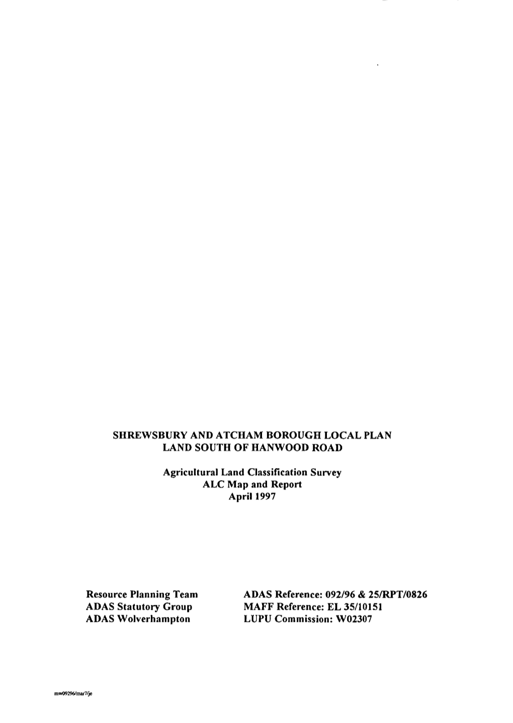 Shrewsbury and Atcham Borough Local Plan Land South of Hanwood Road