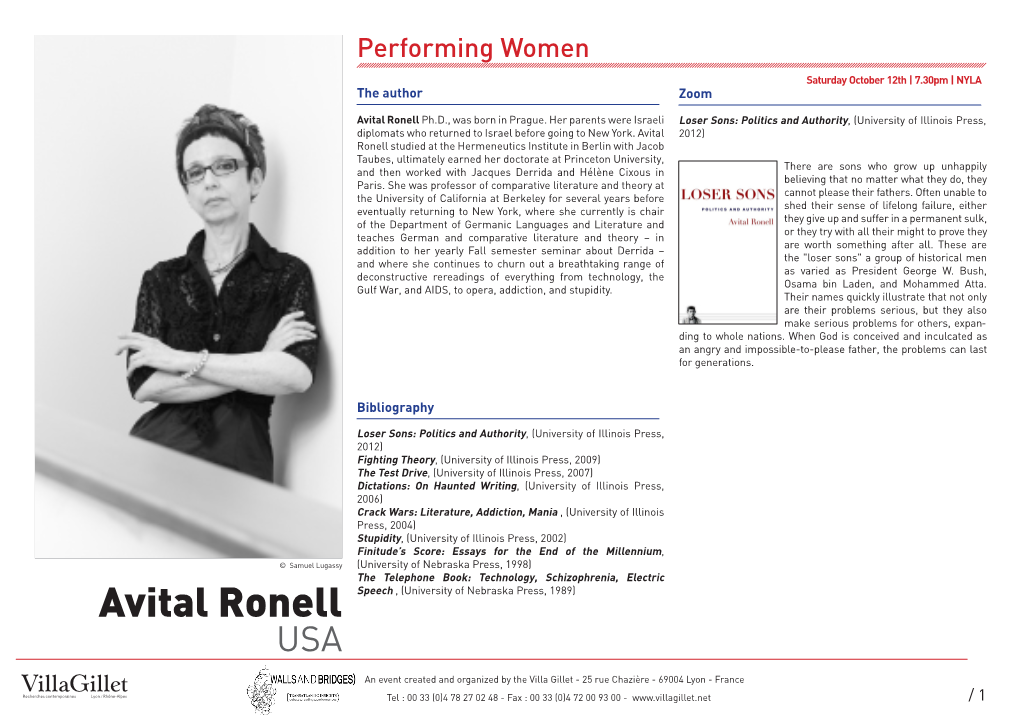 Avital Ronell Ph.D., Was Born in Prague