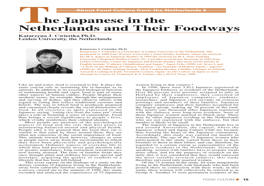 The Japanese in the Netherlands and Their Foodways