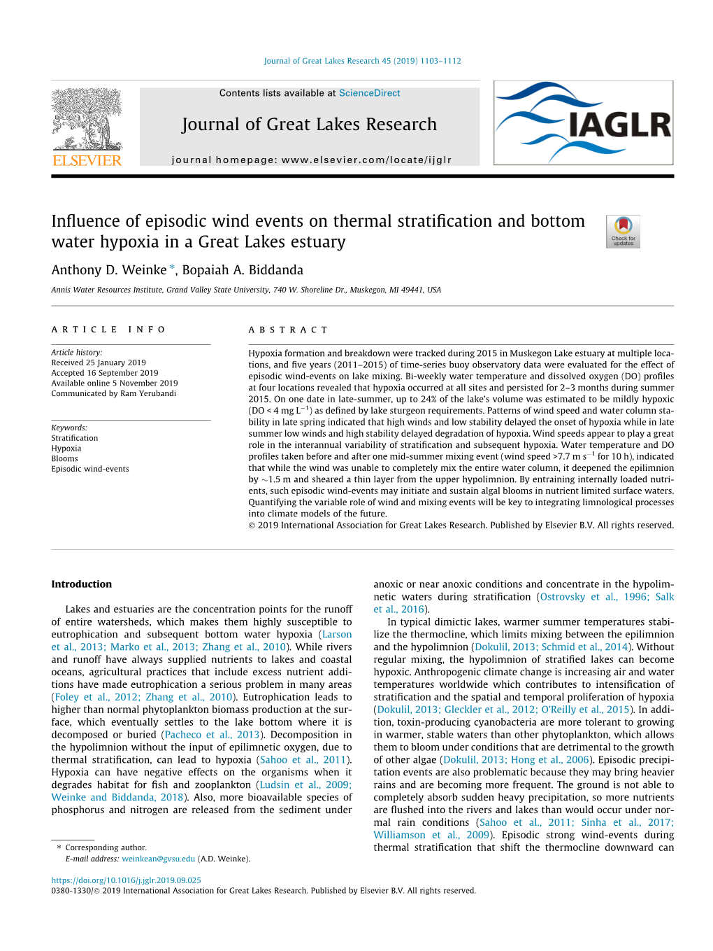 Influence of Episodic Wind Events on Thermal Stratification and Bottom