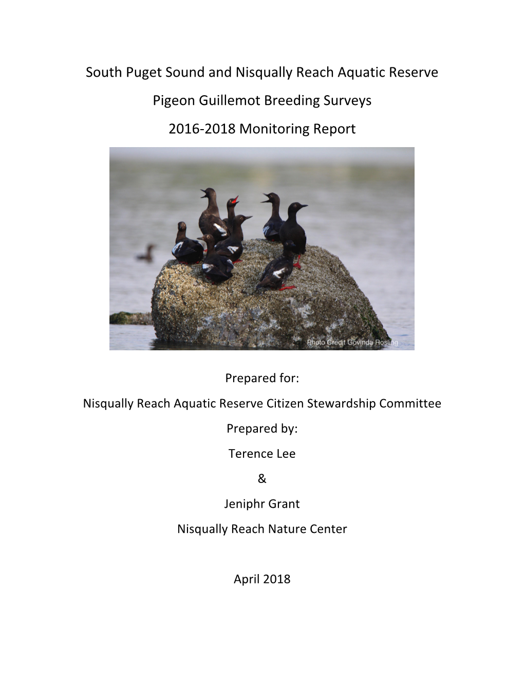 Pigeon Guillemot Breeding Surveys 2016-2018 Monitoring Report