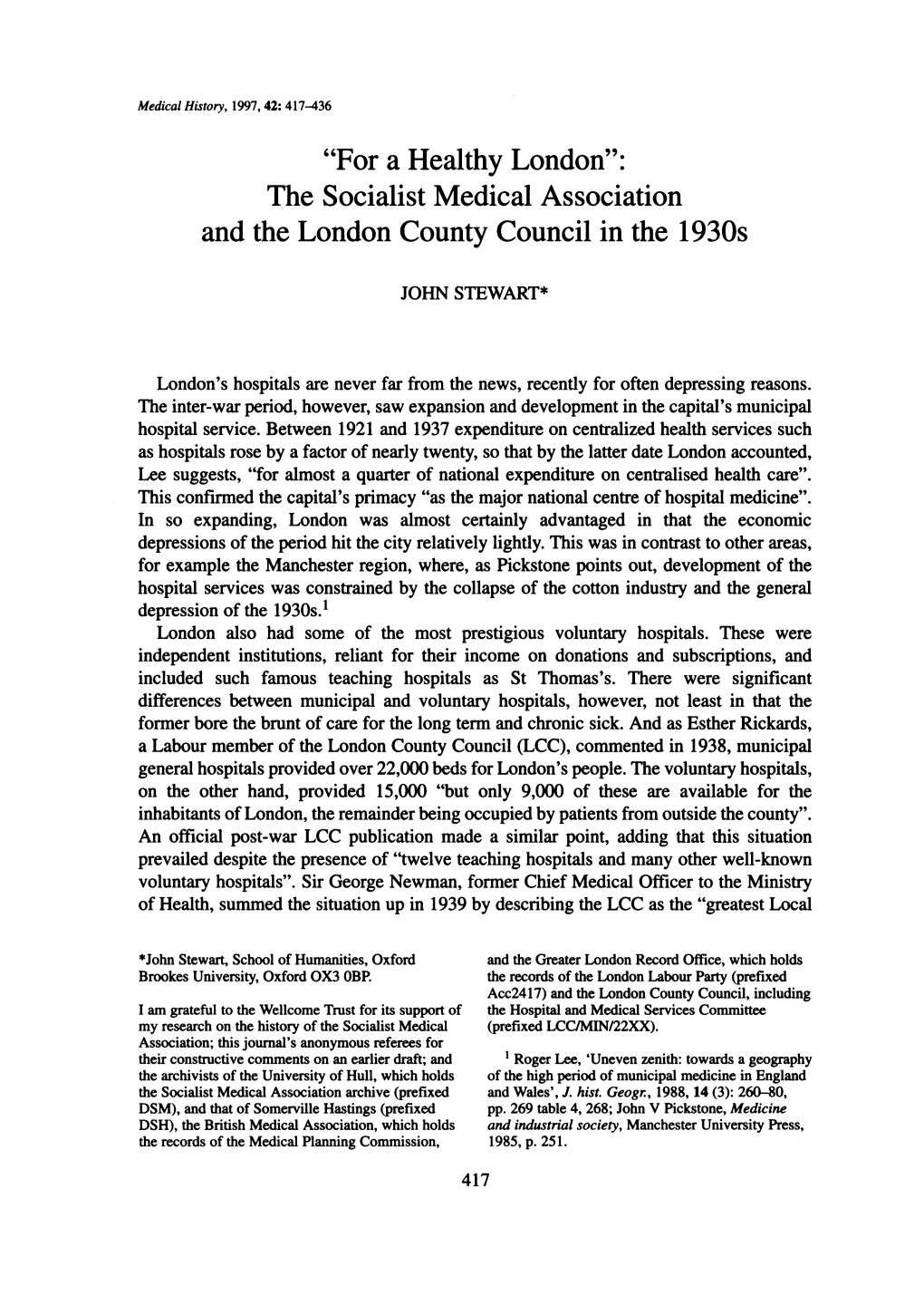 The Socialist Medical Association and the London County Council in the 1930S