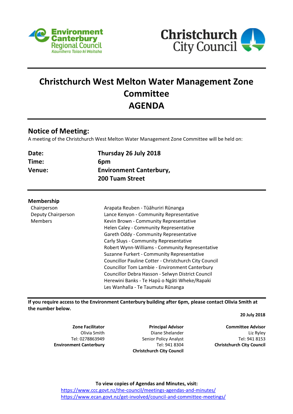 Agenda of Christchurch West Melton Water Management Zone