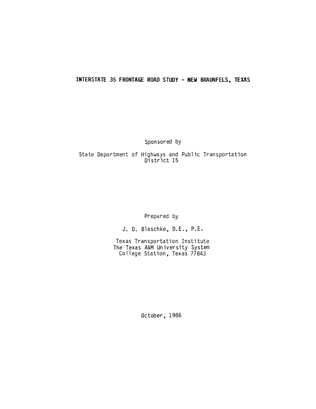 Interstate 35 Frontage Road Study- New Braunfels, Texas