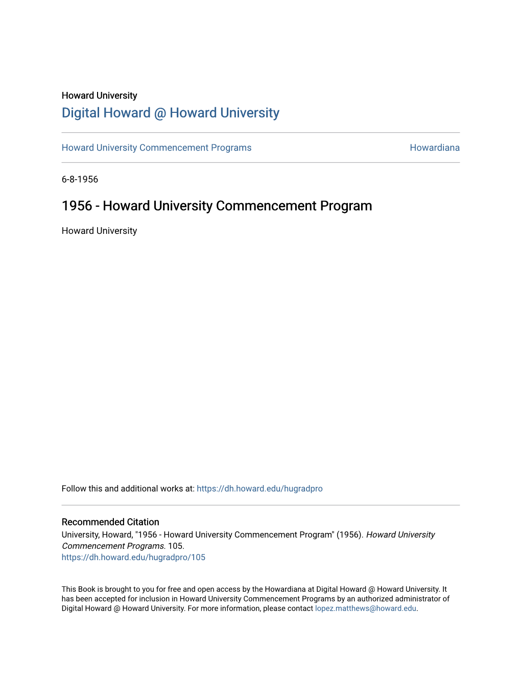 Howard University Commencement Programs Howardiana