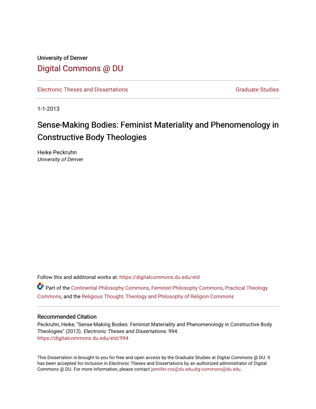 Sense-Making Bodies: Feminist Materiality and Phenomenology in Constructive Body Theologies