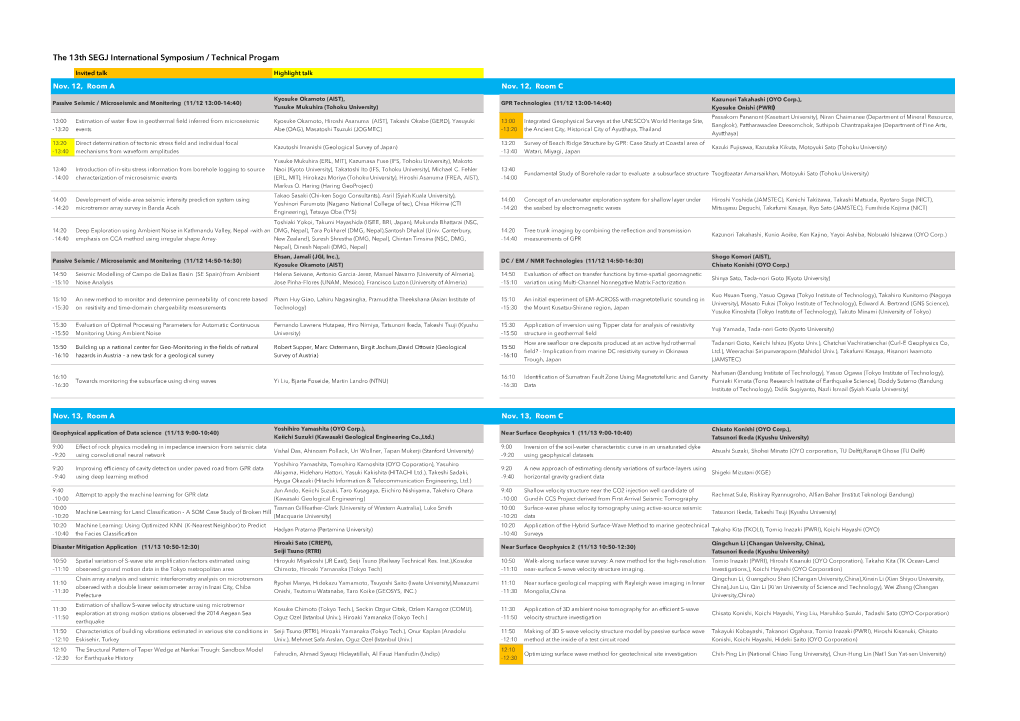 The 13Th SEGJ International Symposium / Technical Progam