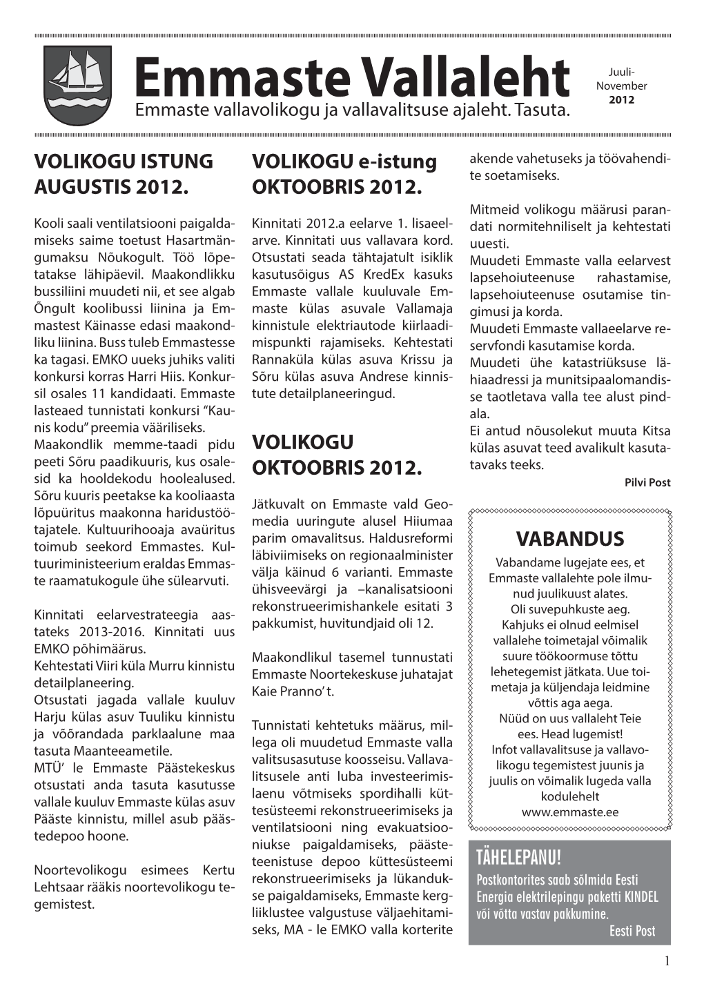 VOLIKOGU E-Istung OKTOOBRIS 2012