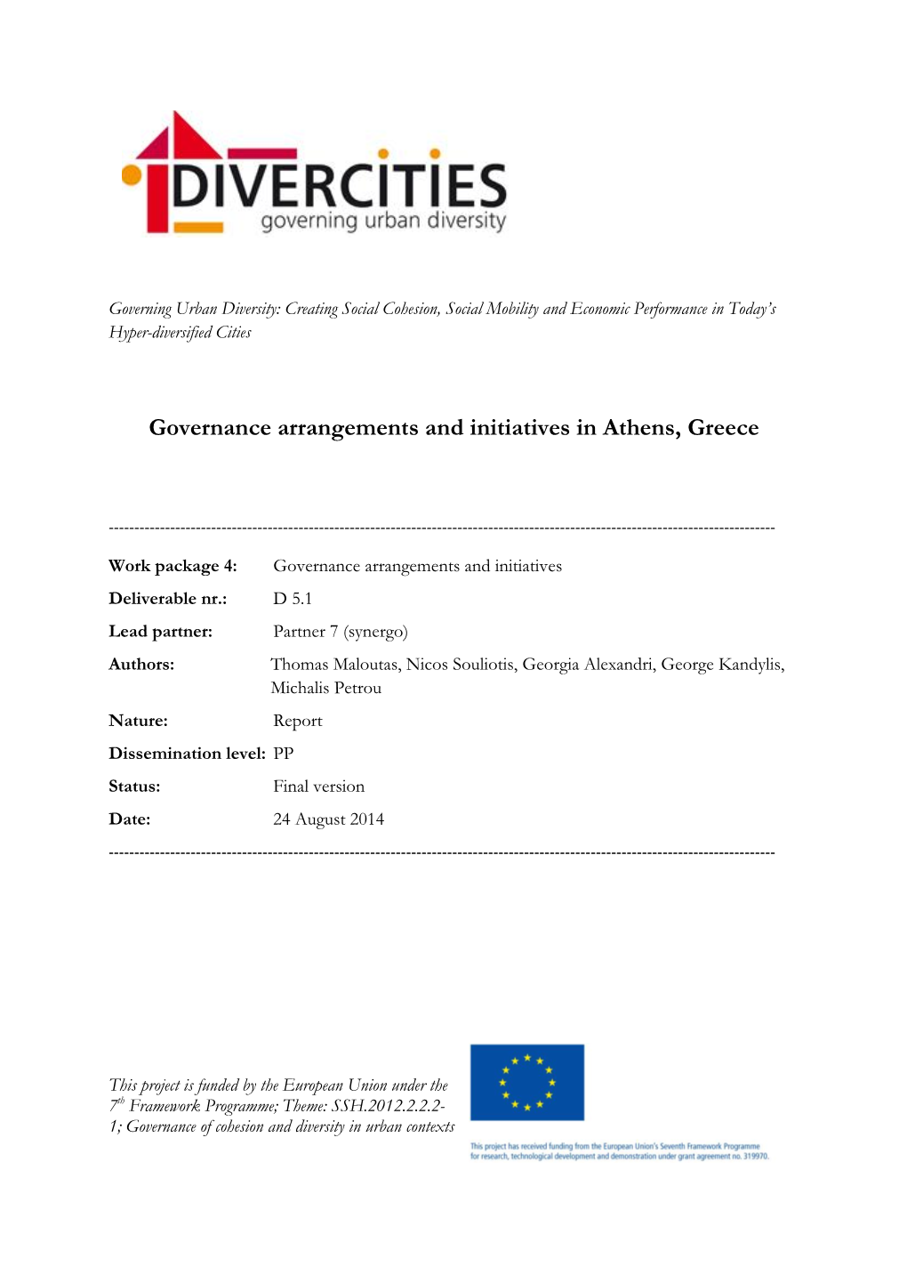 Governance Arrangements and Initiatives in Athens, Greece