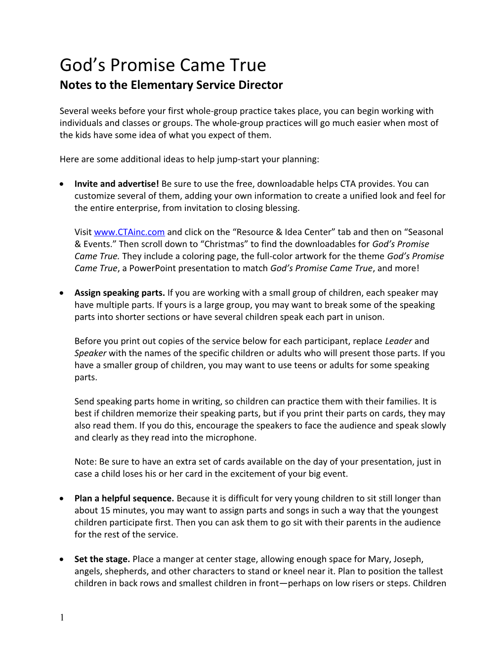 Notes to the Elementary Service Director