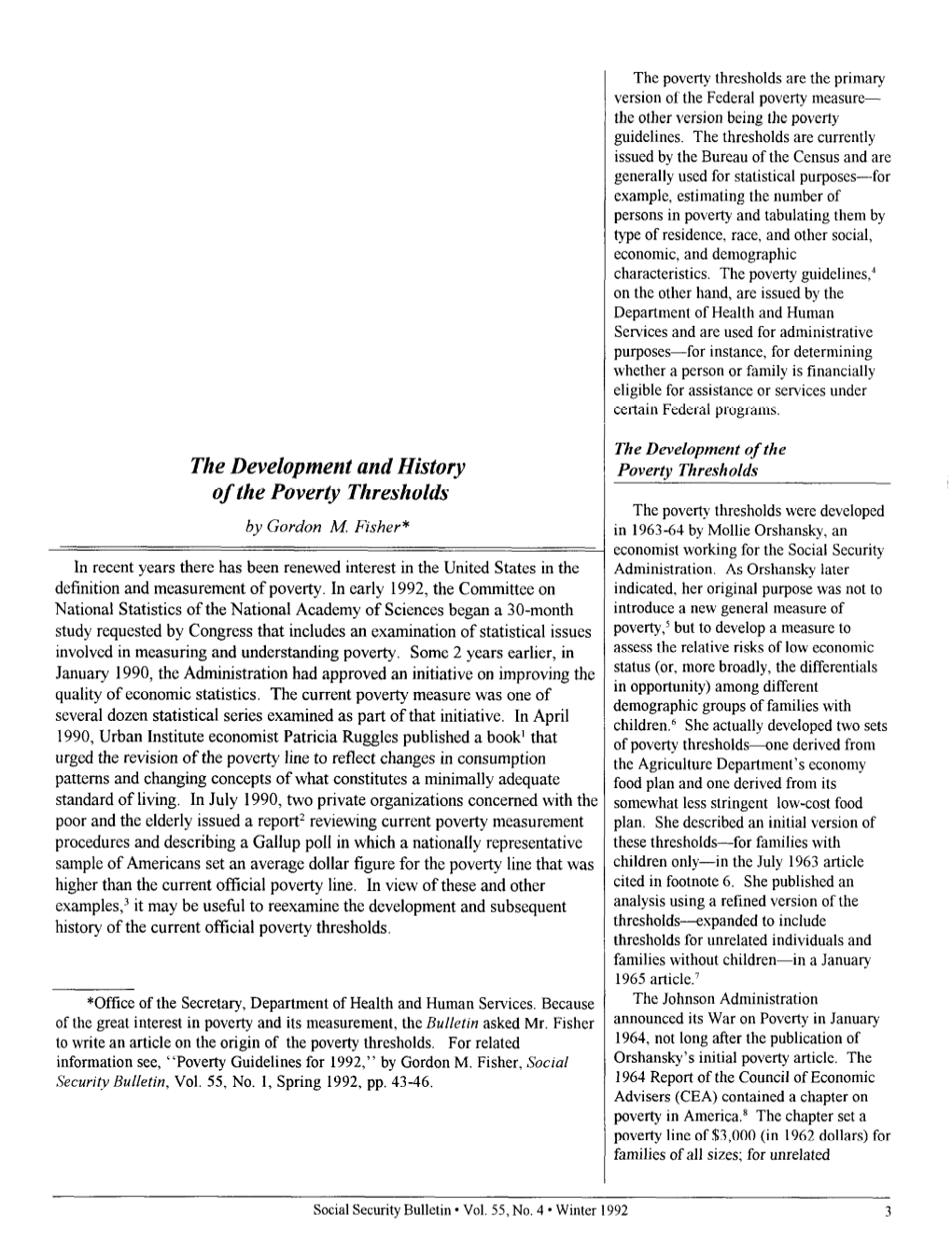 The Development and History of the Poverty Thresholds