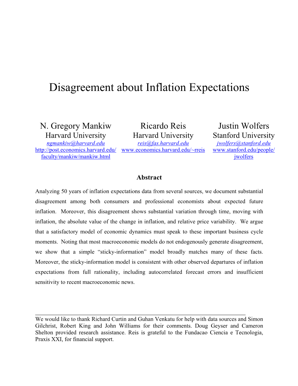 Disagreement About Inflation Expectations