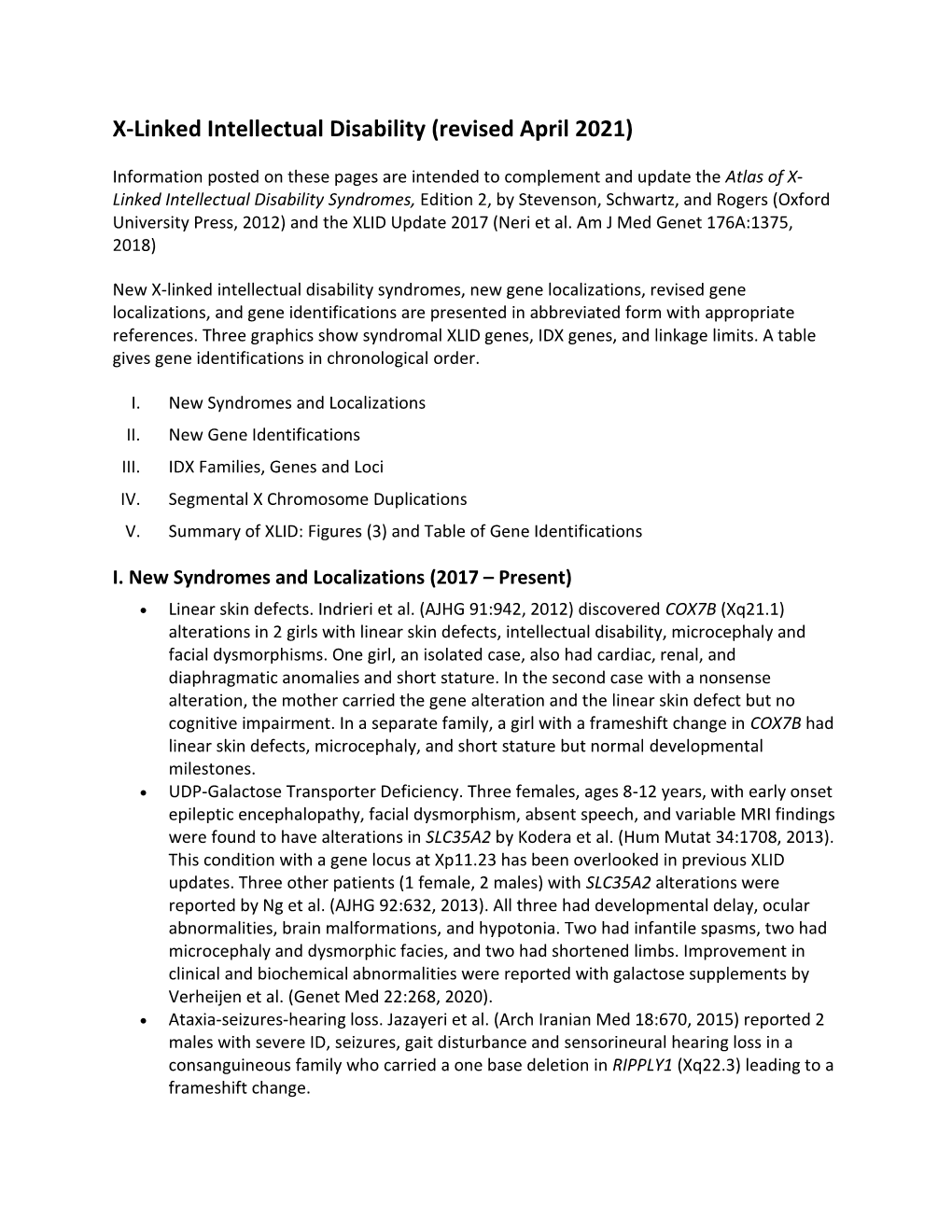 X-Linked Intellectual Disability (Revised April 2021)