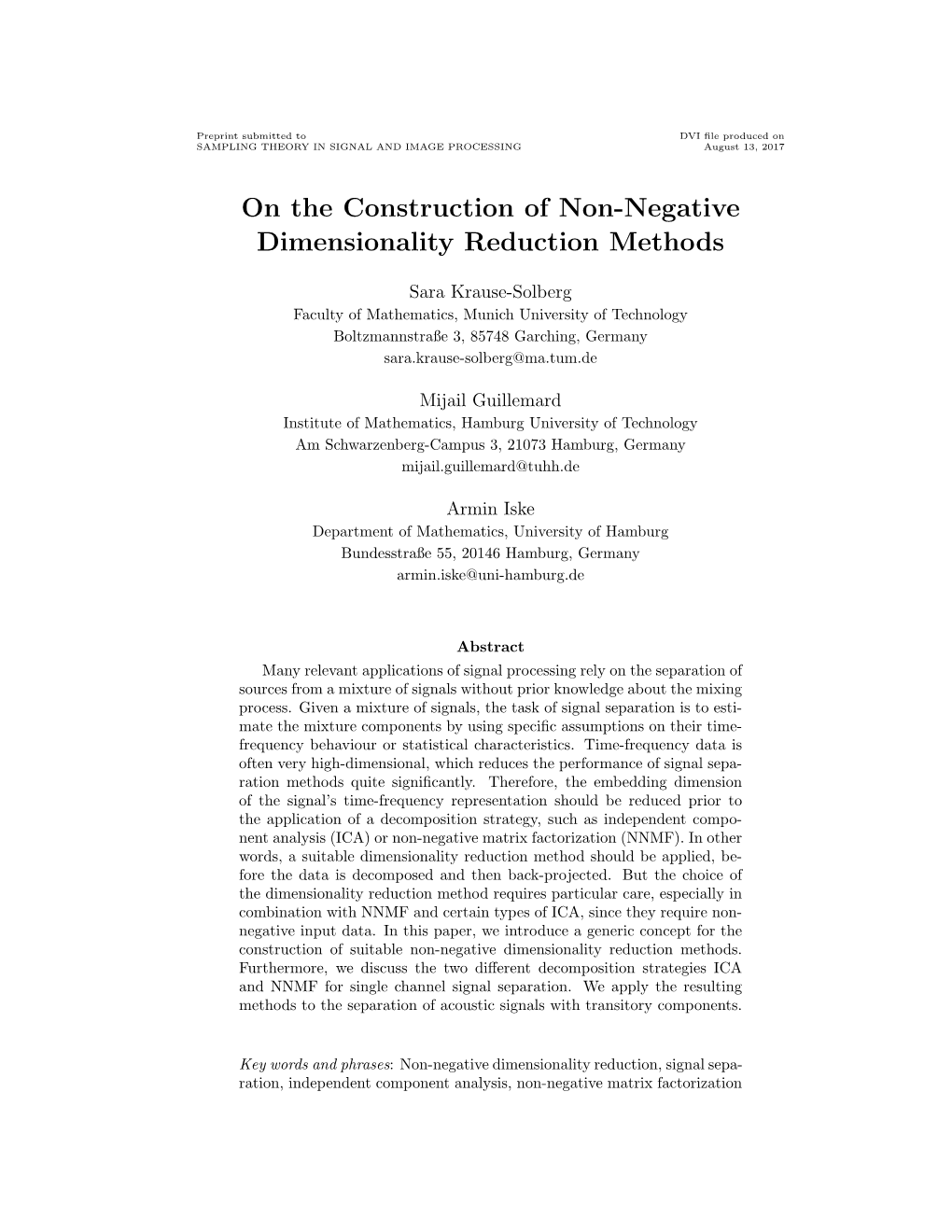 On the Construction of Non-Negative Dimensionality Reduction Methods