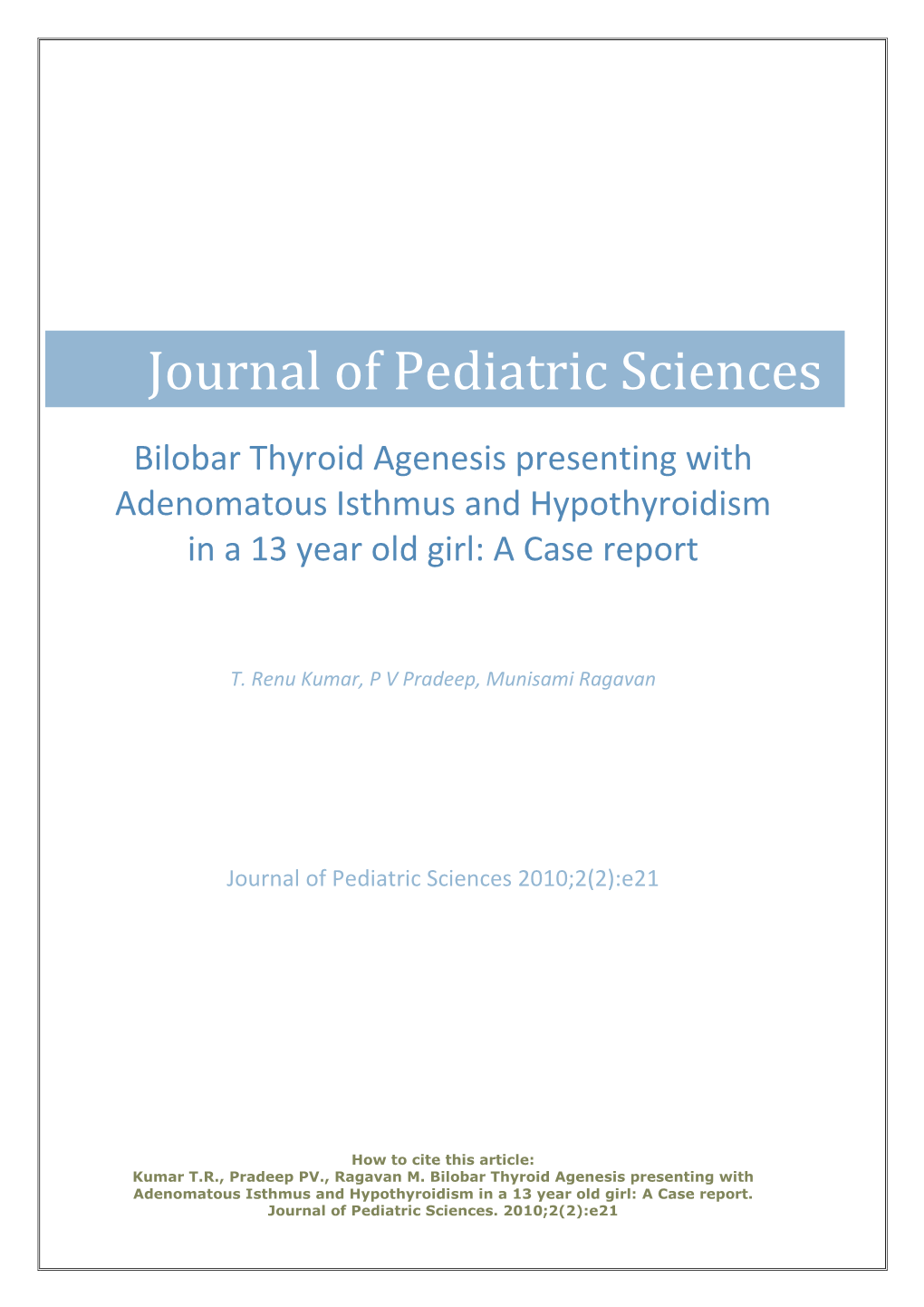 Journal of Pediatric Sciences