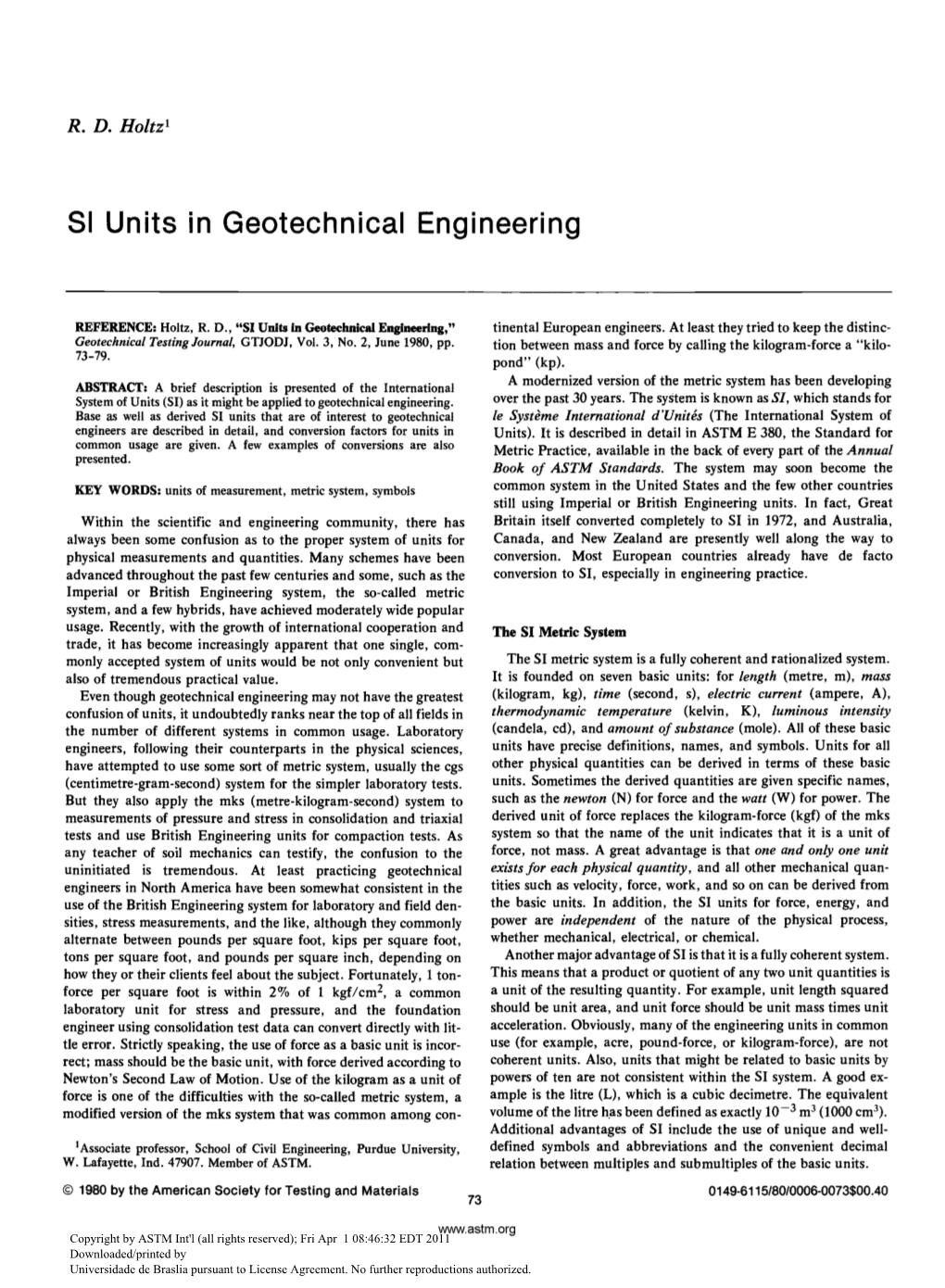 SI Units in Geotechnical Engineering