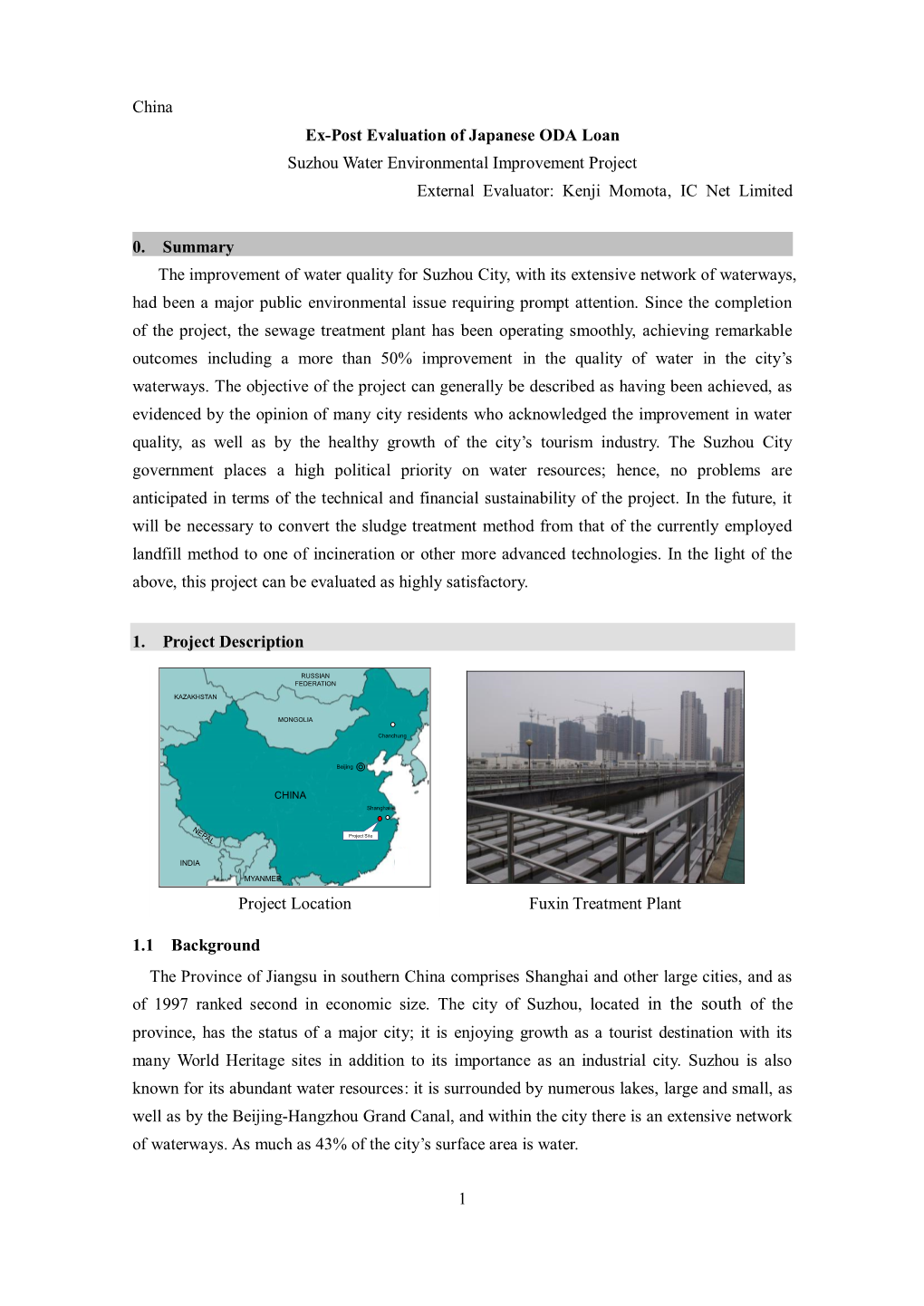 1 China Ex-Post Evaluation of Japanese ODA Loan Suzhou Water