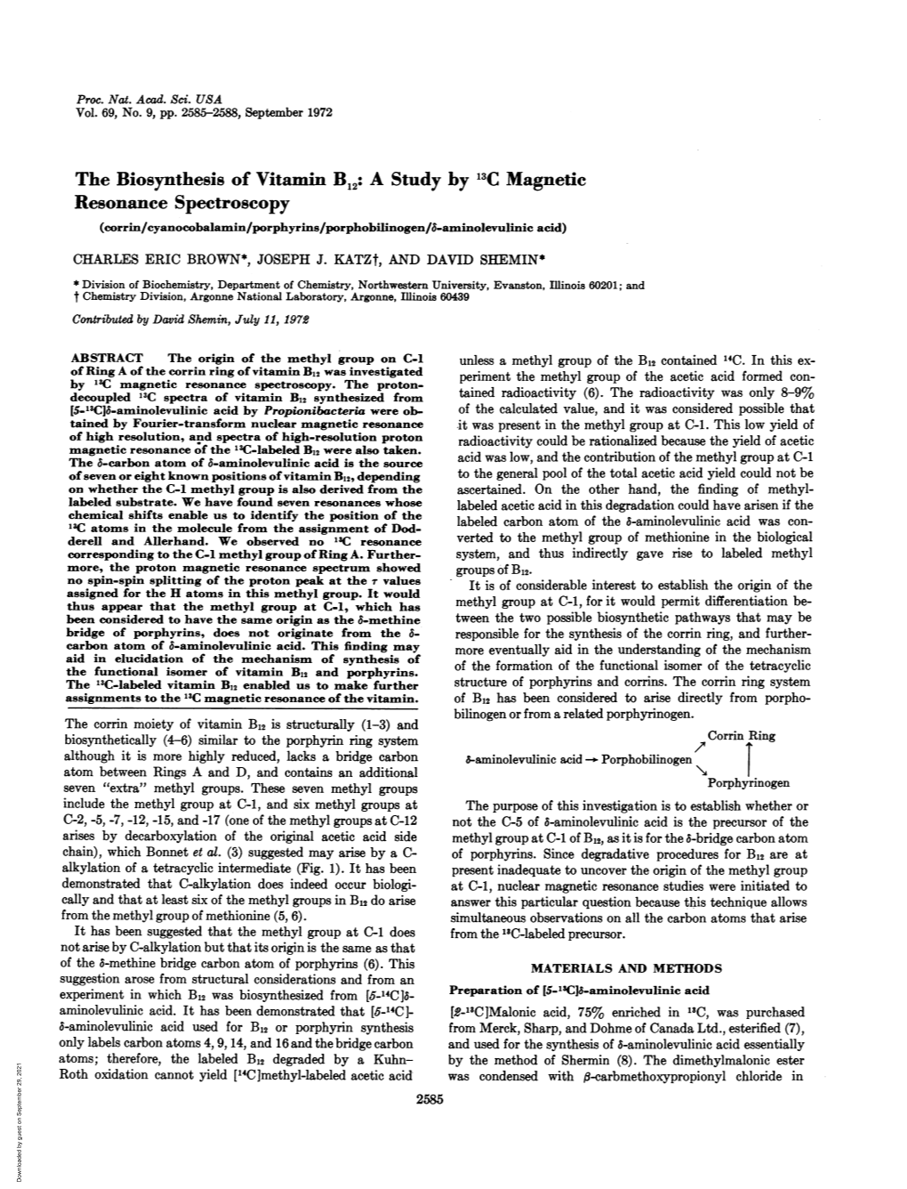 The Biosynthesis of Vitamin B12: a Study by 13C Magnetic Resonance Spectroscopy