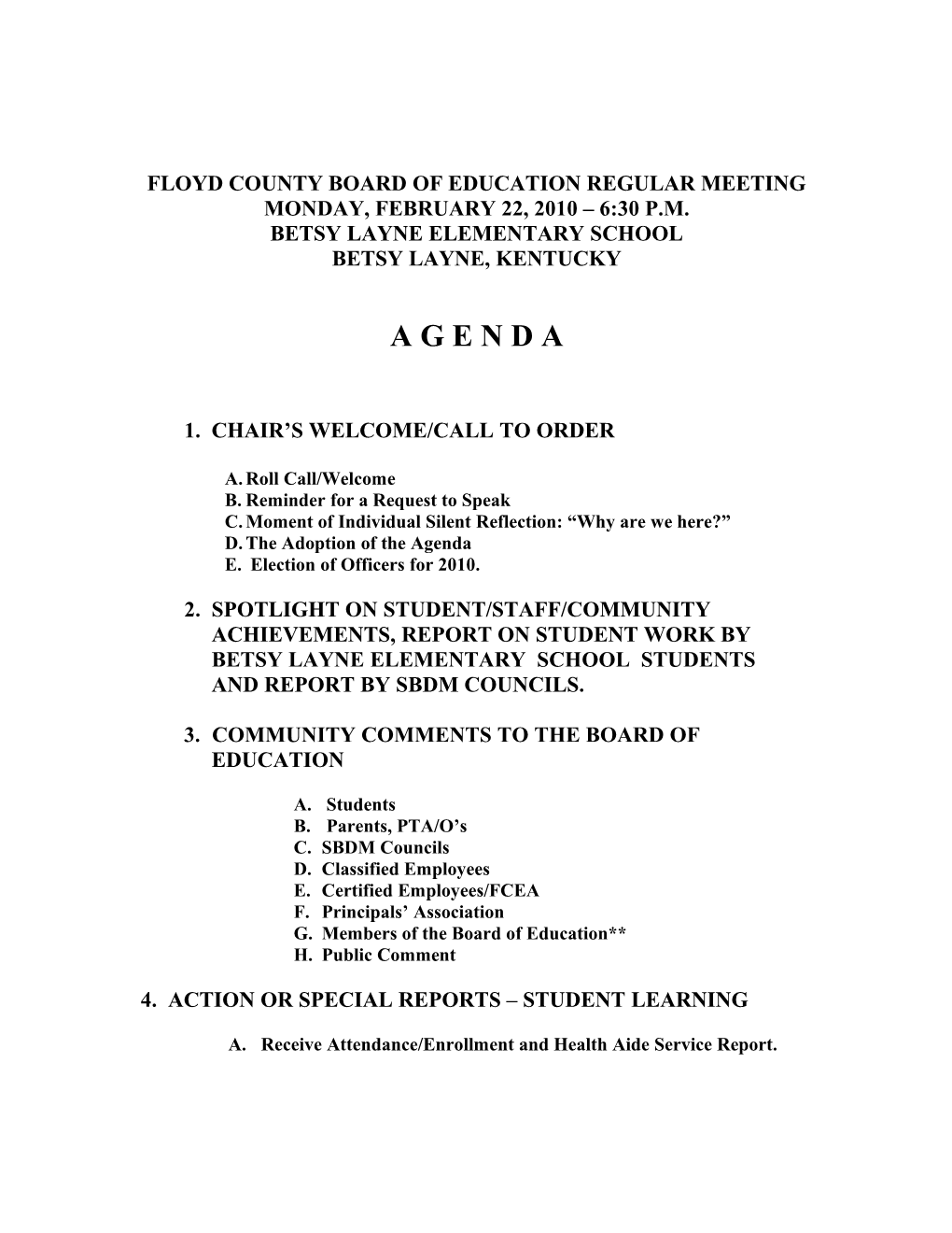 Floyd County Board of Education Regular Meeting