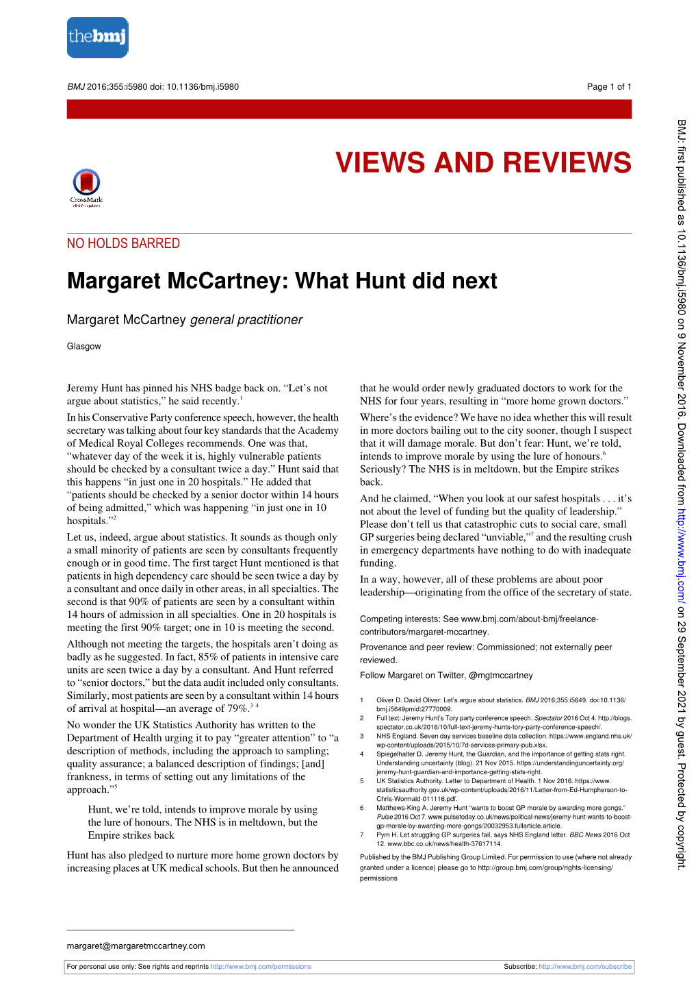 Margaret Mccartney: What Hunt Did Next