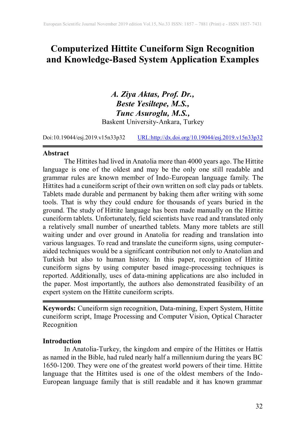 Computerized Hittite Cuneiform Sign Recognition and Knowledge-Based System Application Examples