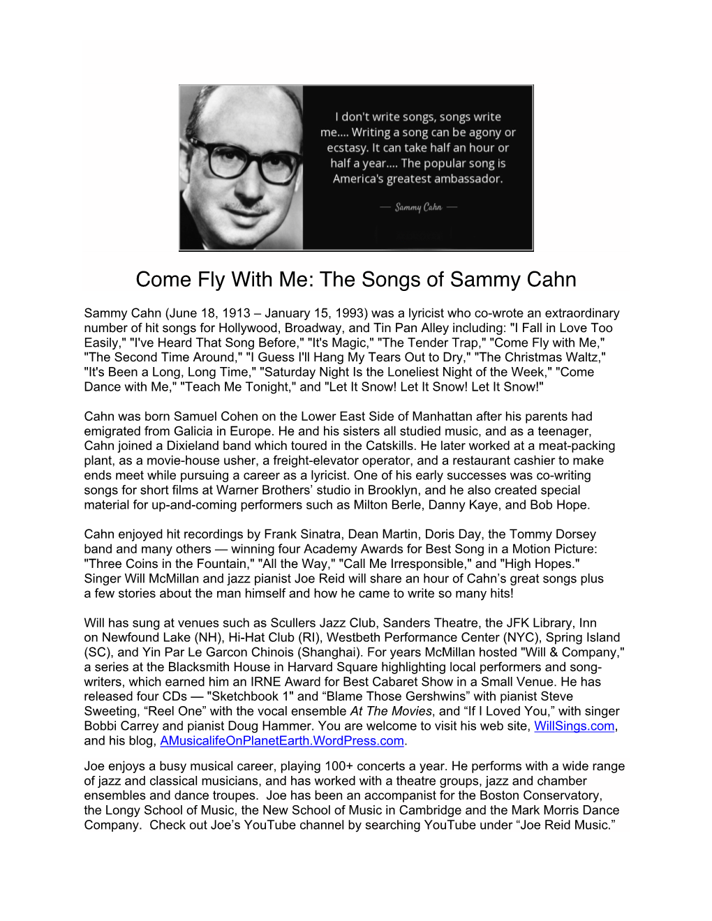 The Songs of Sammy Cahn