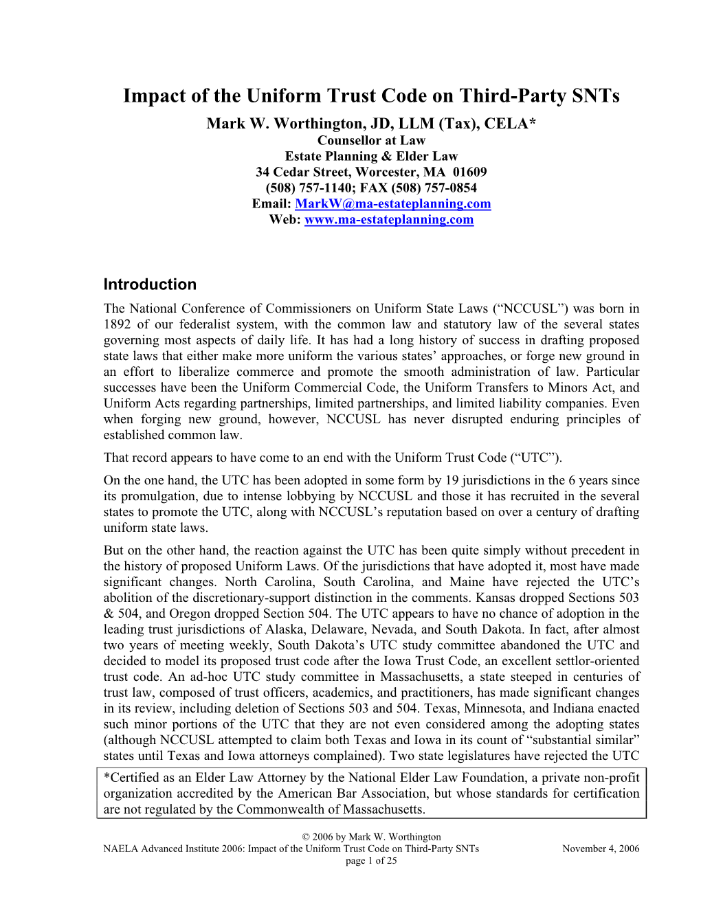 Impact of the Uniform Trust Code on Third-Party Snts Mark W