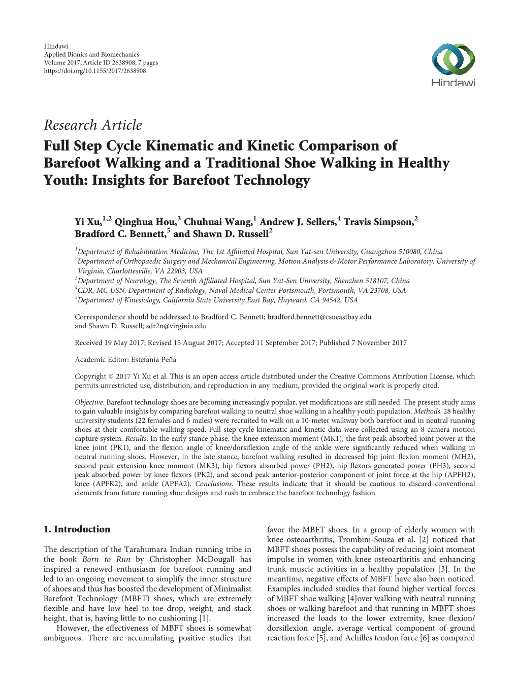Full Step Cycle Kinematic and Kinetic Comparison of Barefoot Walking and a Traditional Shoe Walking in Healthy Youth: Insights for Barefoot Technology