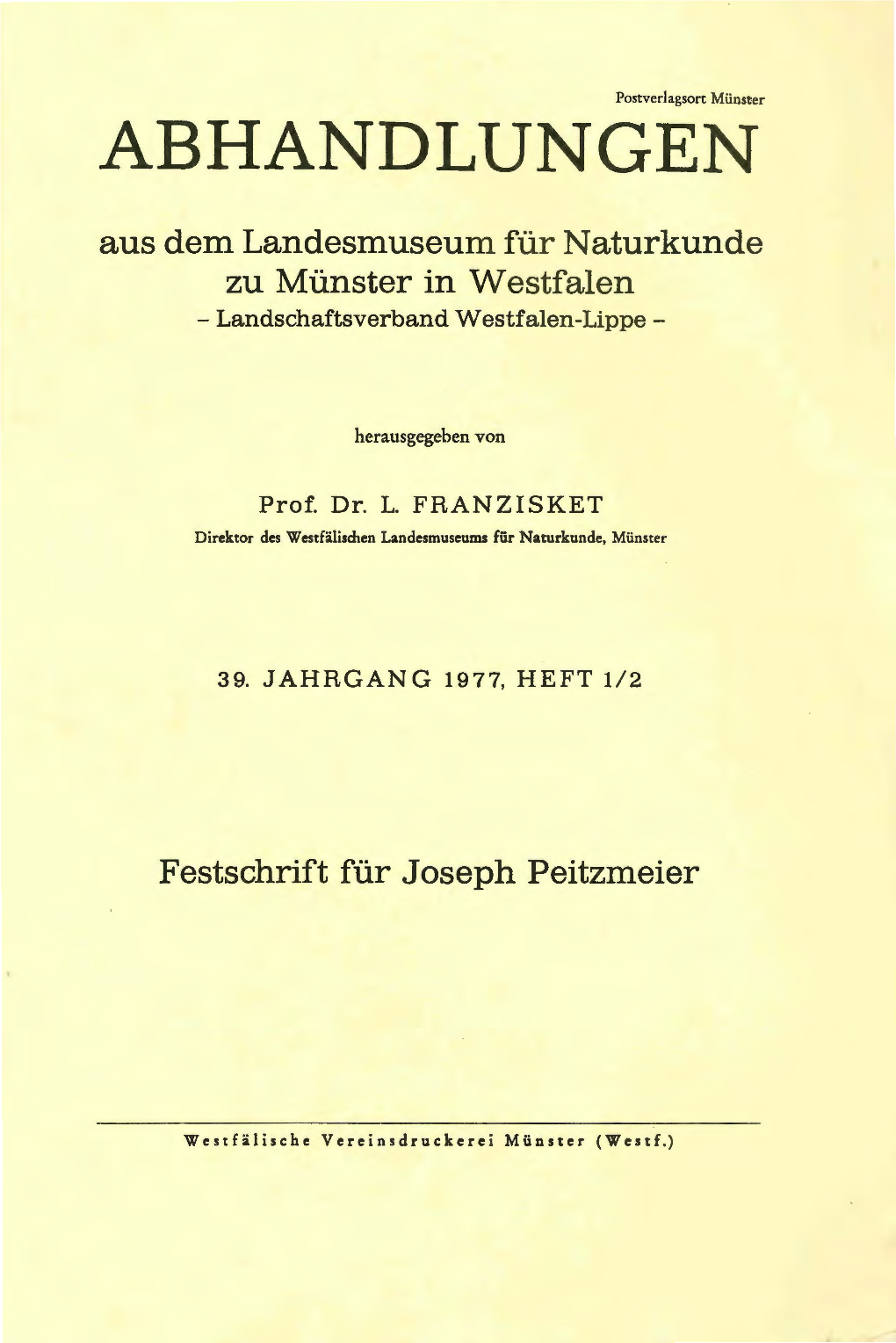 ABHANDLUNGEN Aus Dem Landesmuseum Für Naturkunde Zu Münster in Westfalen - Landschaftsverband Westfalen-Lippe