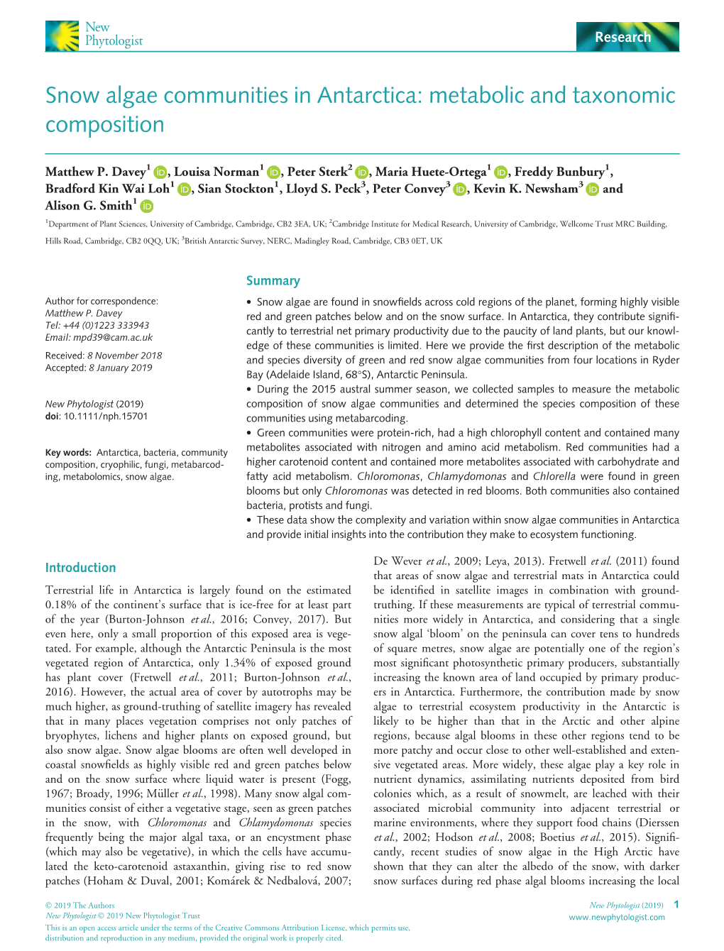 Snow Algae Communities in Antarctica: Metabolic and Taxonomic Composition