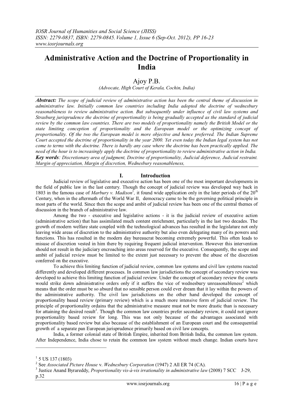 Administrative Action and Doctrine of Proportionality in India