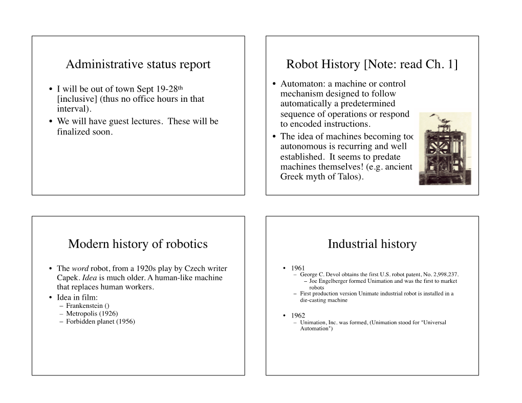 Administrative Status Report Robot History [Note: Read Ch