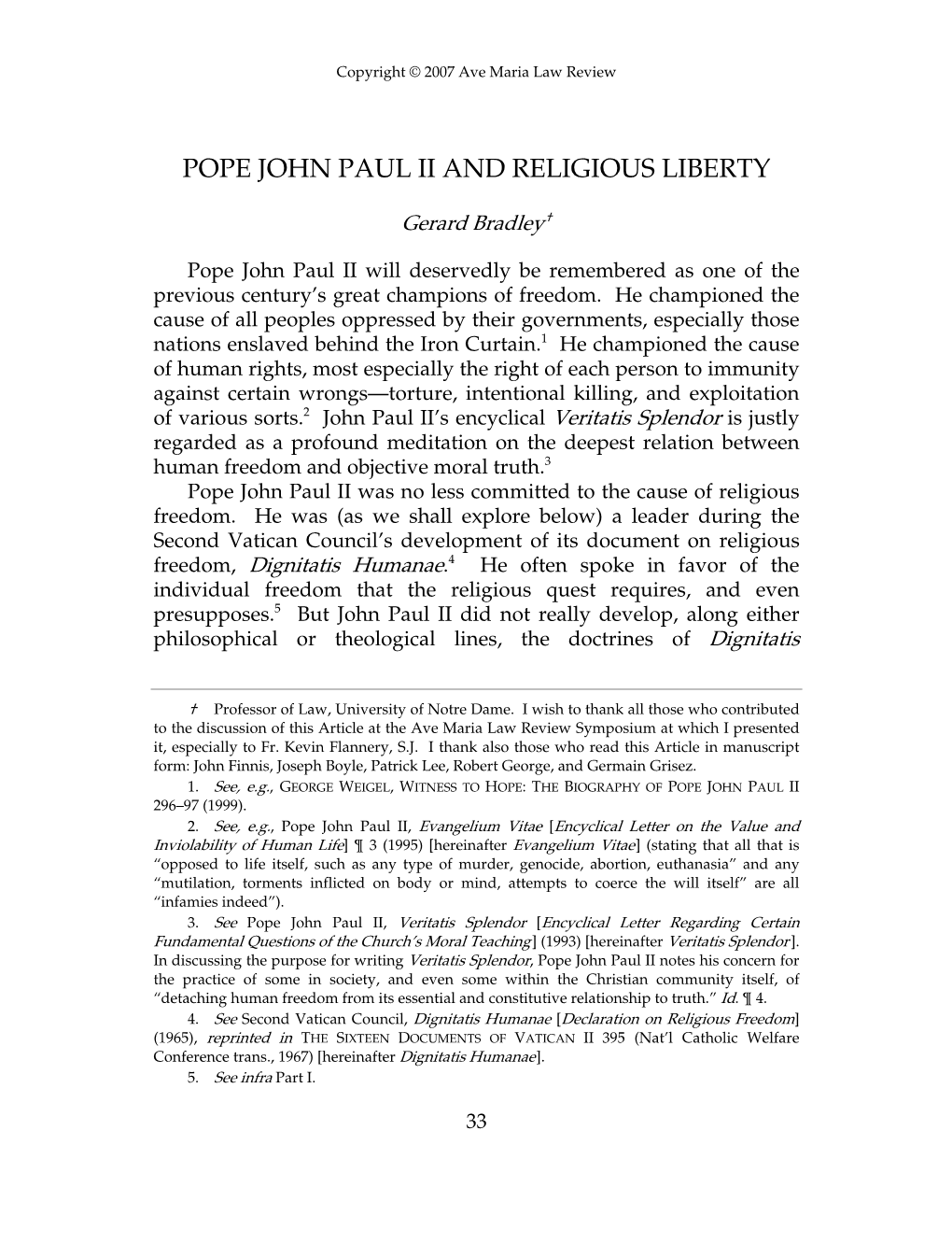 Pope John Paul Ii and Religious Liberty