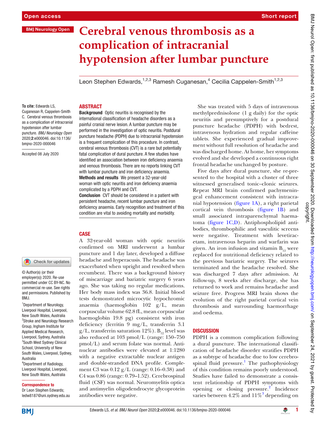 Cerebral Venous Thrombosis As a Complication of Intracranial Hypotension After Lumbar Puncture