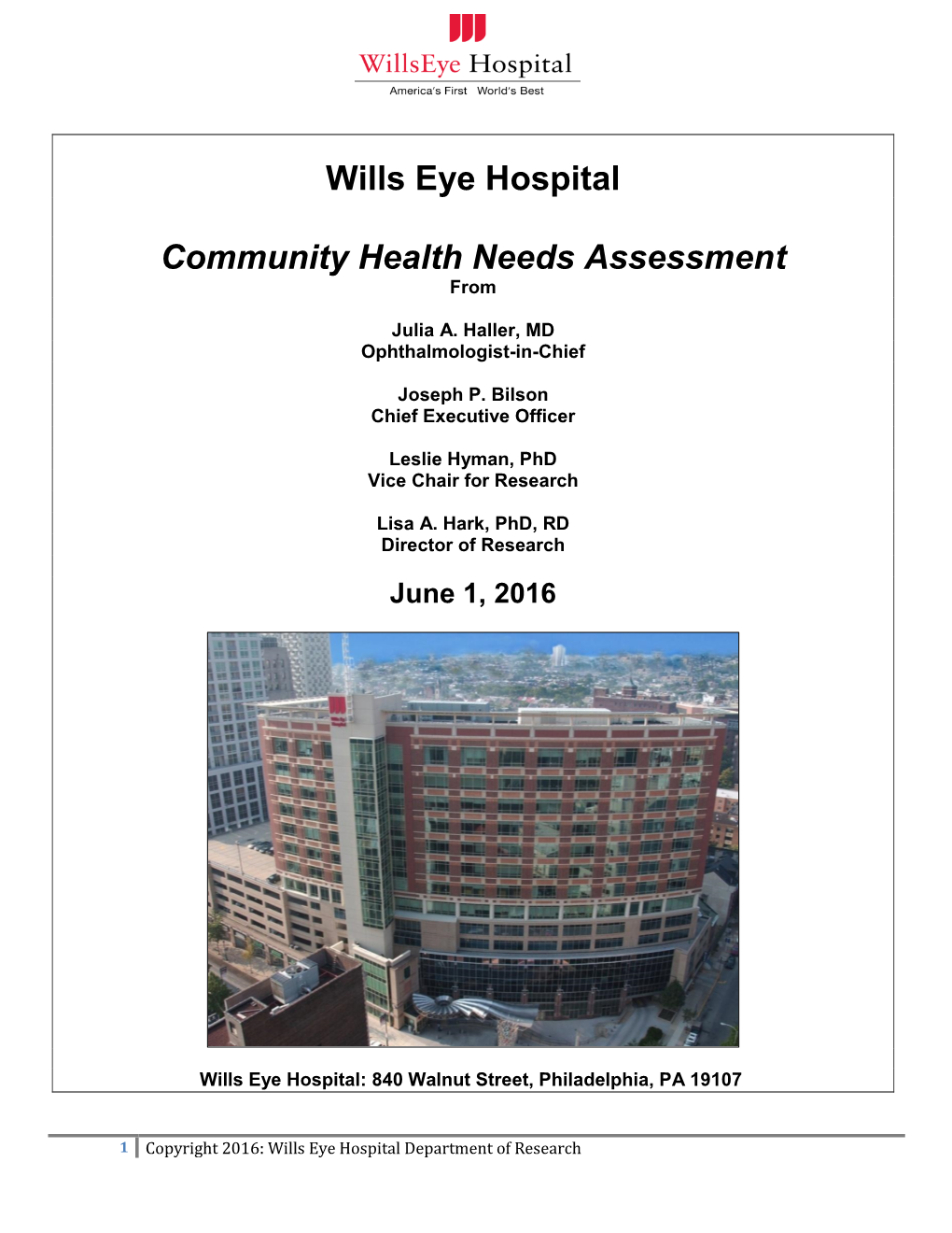 Wills Eye Hospital Community Health Needs Assessment