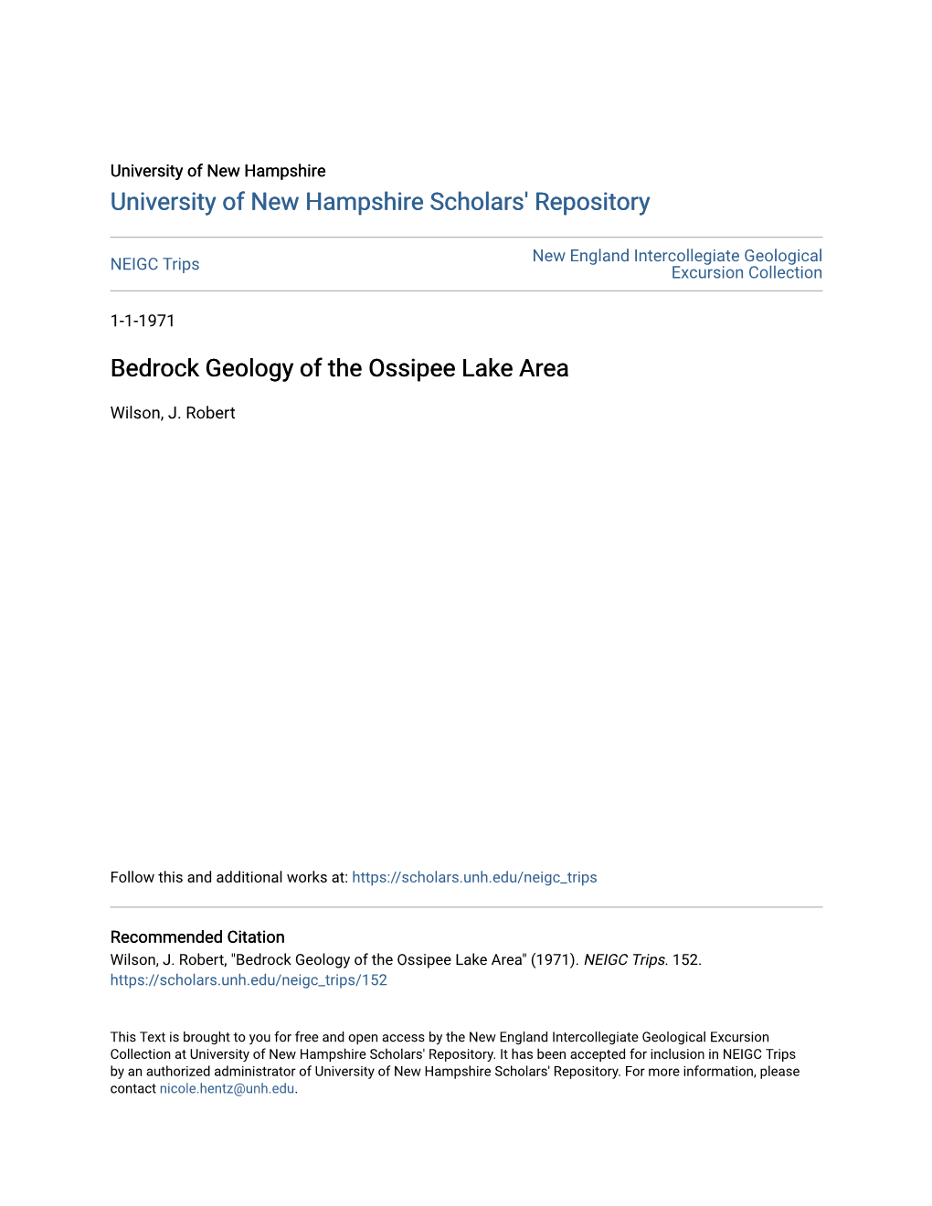 Bedrock Geology of the Ossipee Lake Area