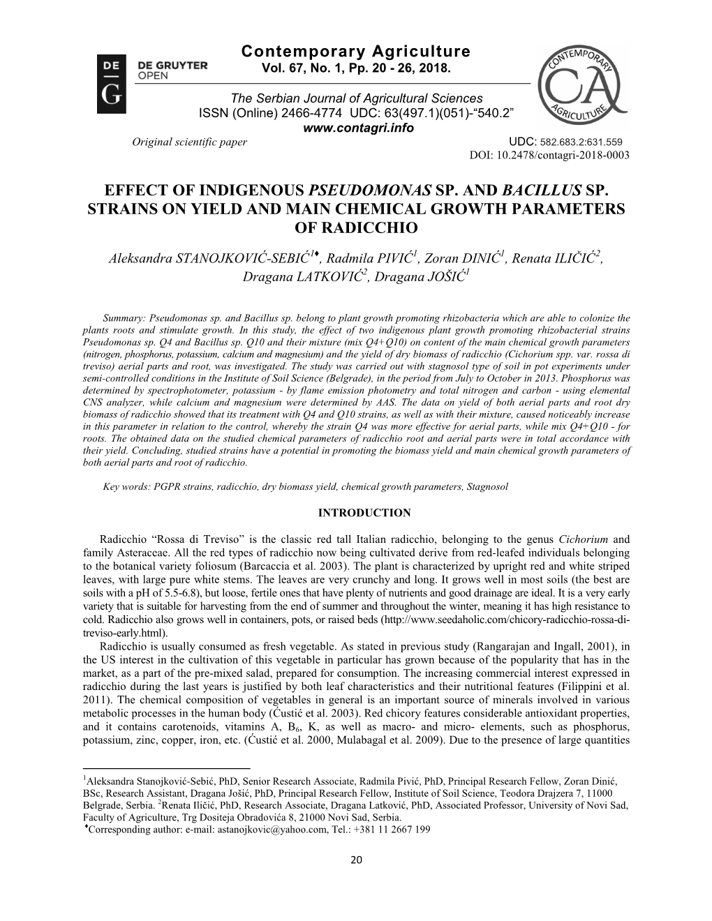 Contemporary Agriculture EFFECT of INDIGENOUS PSEUDOMONAS