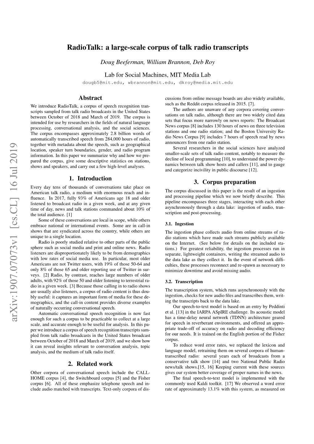 Radiotalk: a Large-Scale Corpus of Talk Radio Transcripts