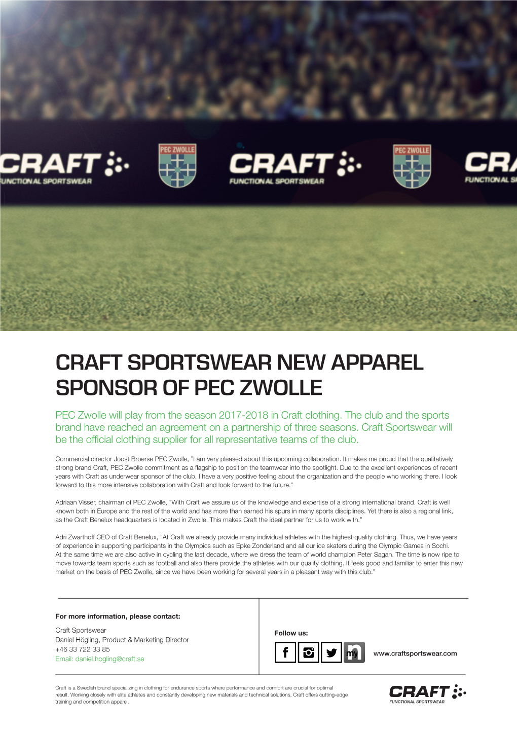 Craft Sportswear New Apparel Sponsor of Pec Zwolle