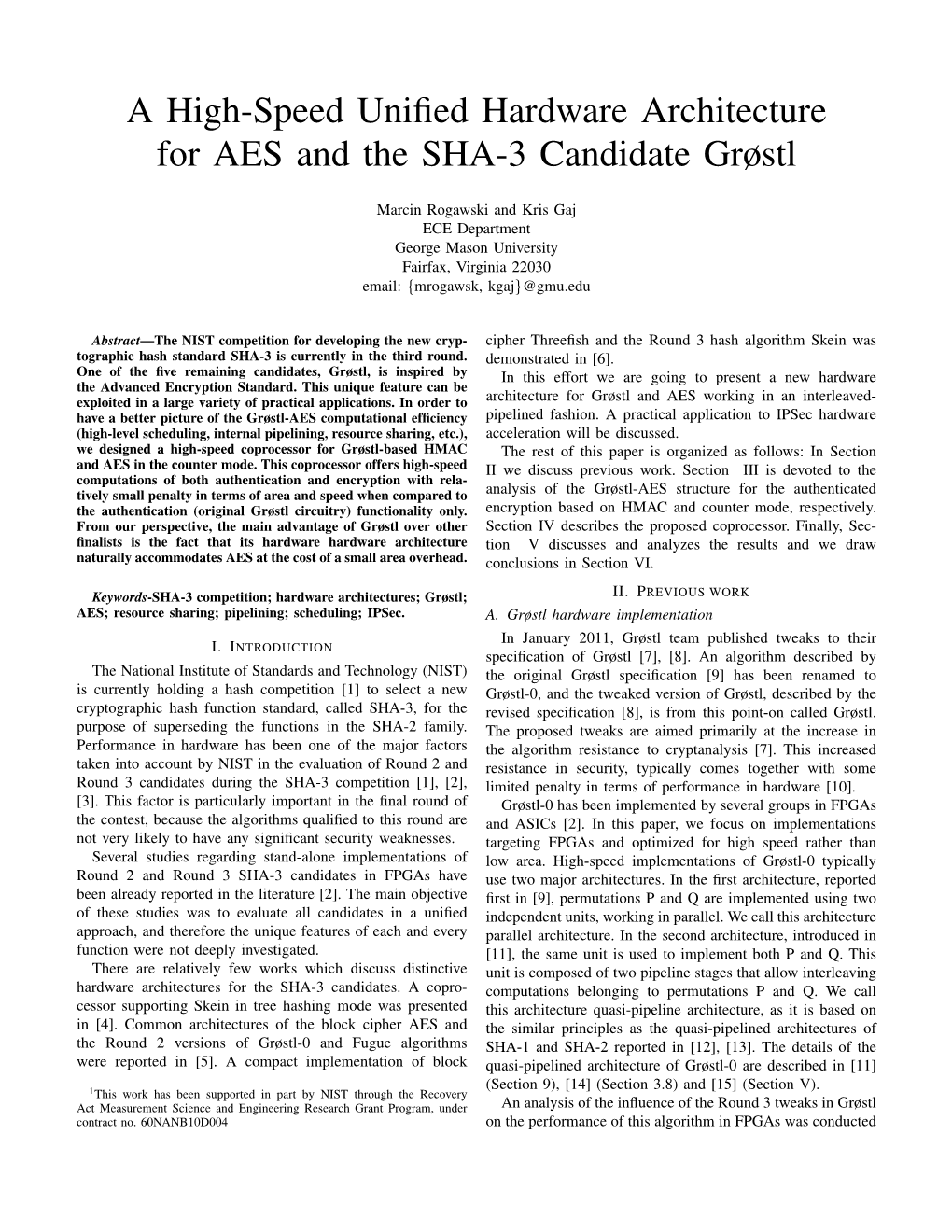 A High-Speed Unified Hardware Architecture for AES and the SHA-3