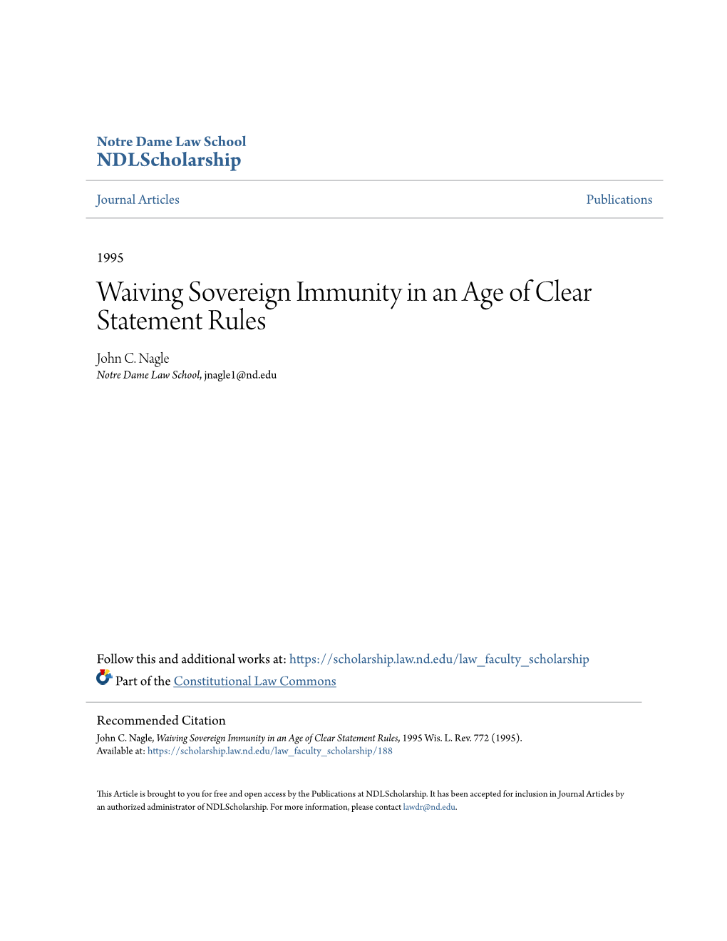 Waiving Sovereign Immunity in an Age of Clear Statement Rules John C