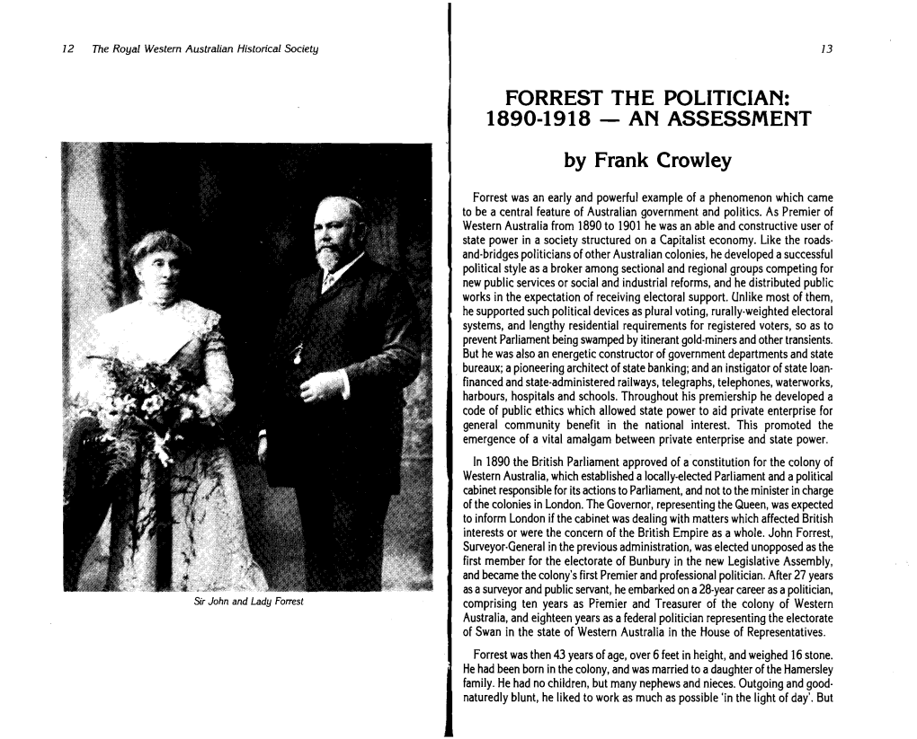 Forrest the Politician: 1890-1918 - an Assessment