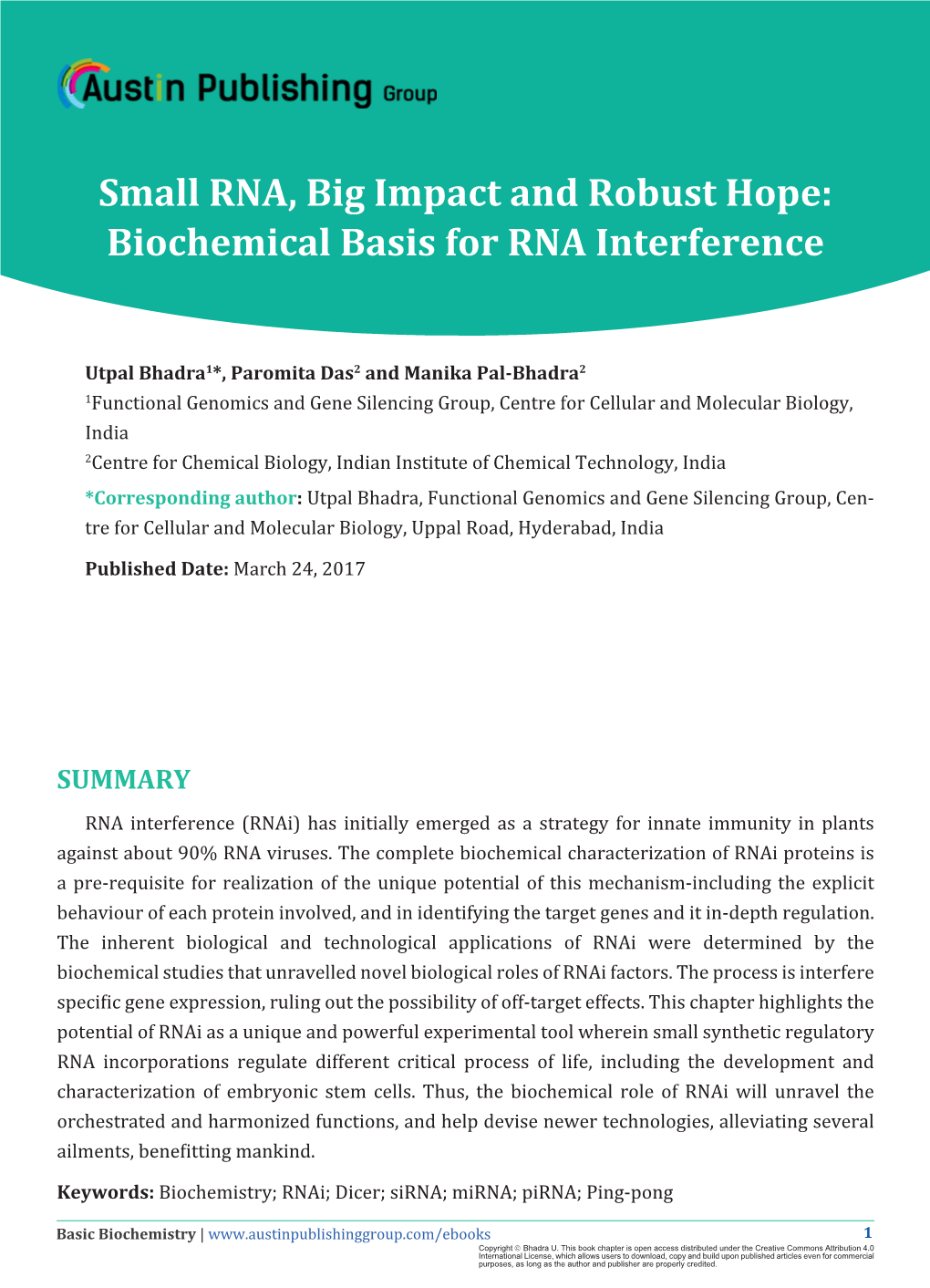 Biochemical Basis for RNA Interference